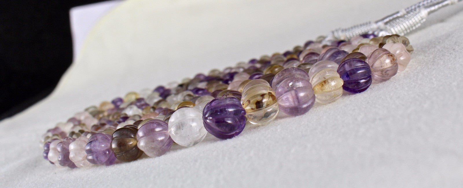 Multicolor Carved Gemstone Fashion Necklace 498 Ct Semi-precious Beads 3 Line