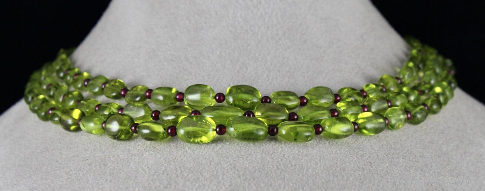 Natural Peridot Garnet Beaded Cabochon 3 Line 345 Cts Gemstone Fine Necklace