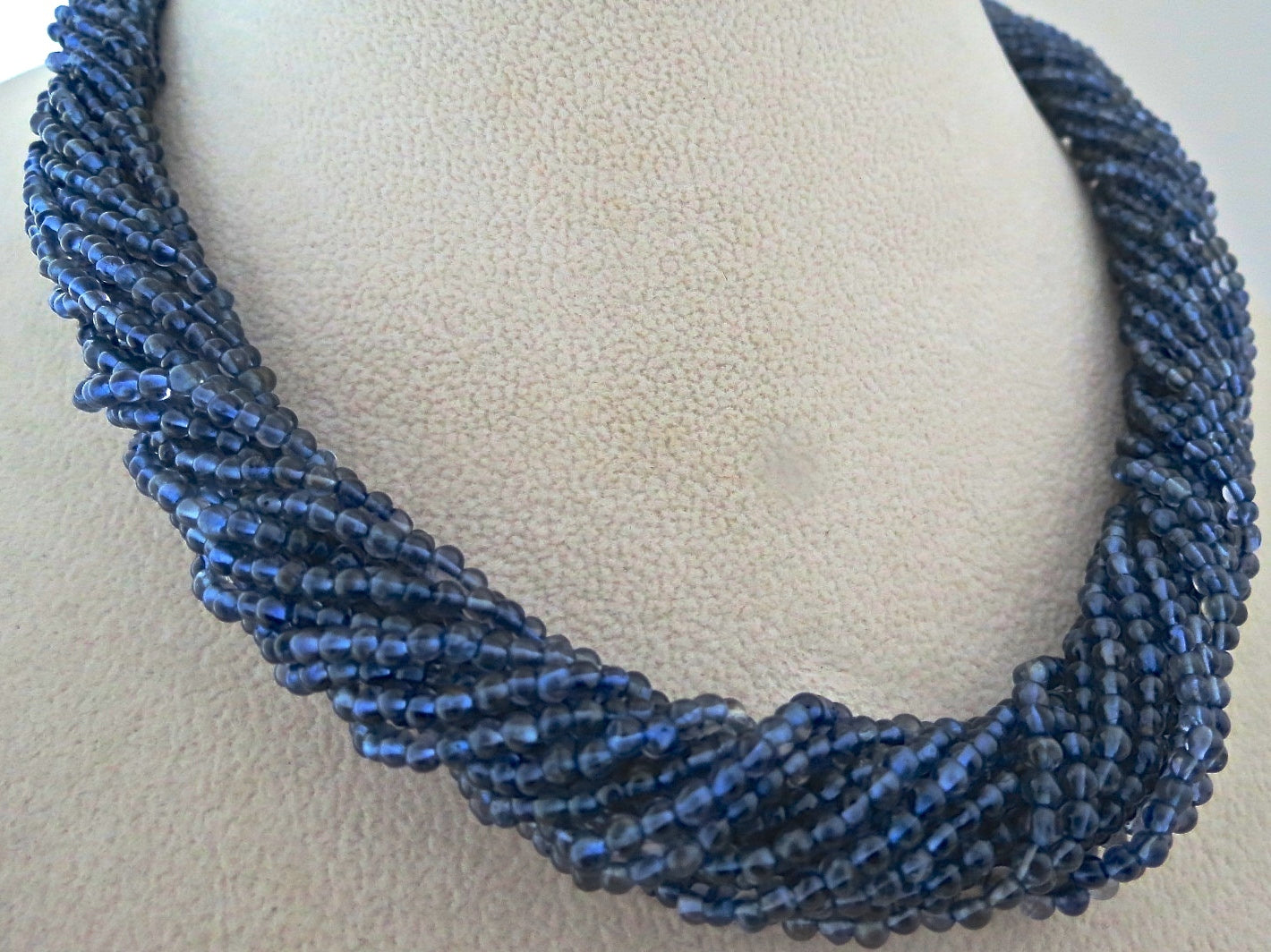 Natural Iolite 417ct Blue Round Beads Sterling Silver Fashion Necklace