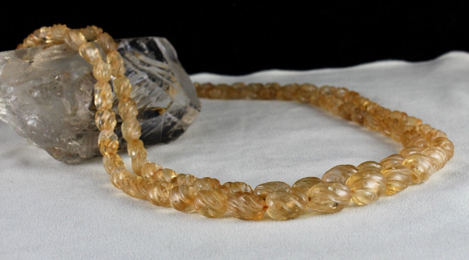 Natural Citrine Beads Carved Oval 2 L 587 Ct Yellow Gemstone Vintage Necklace