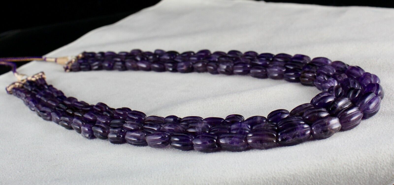 Antique Natural Amethyst Beads Carved Long  3 L 666 Ct Purple Gemstone Necklace