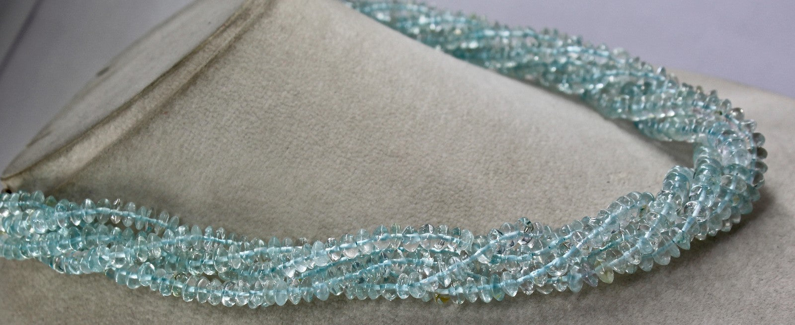 Sterling Silver Blue Topaz Beads Necklace 3 Line 568 Ct Gemstone For Women