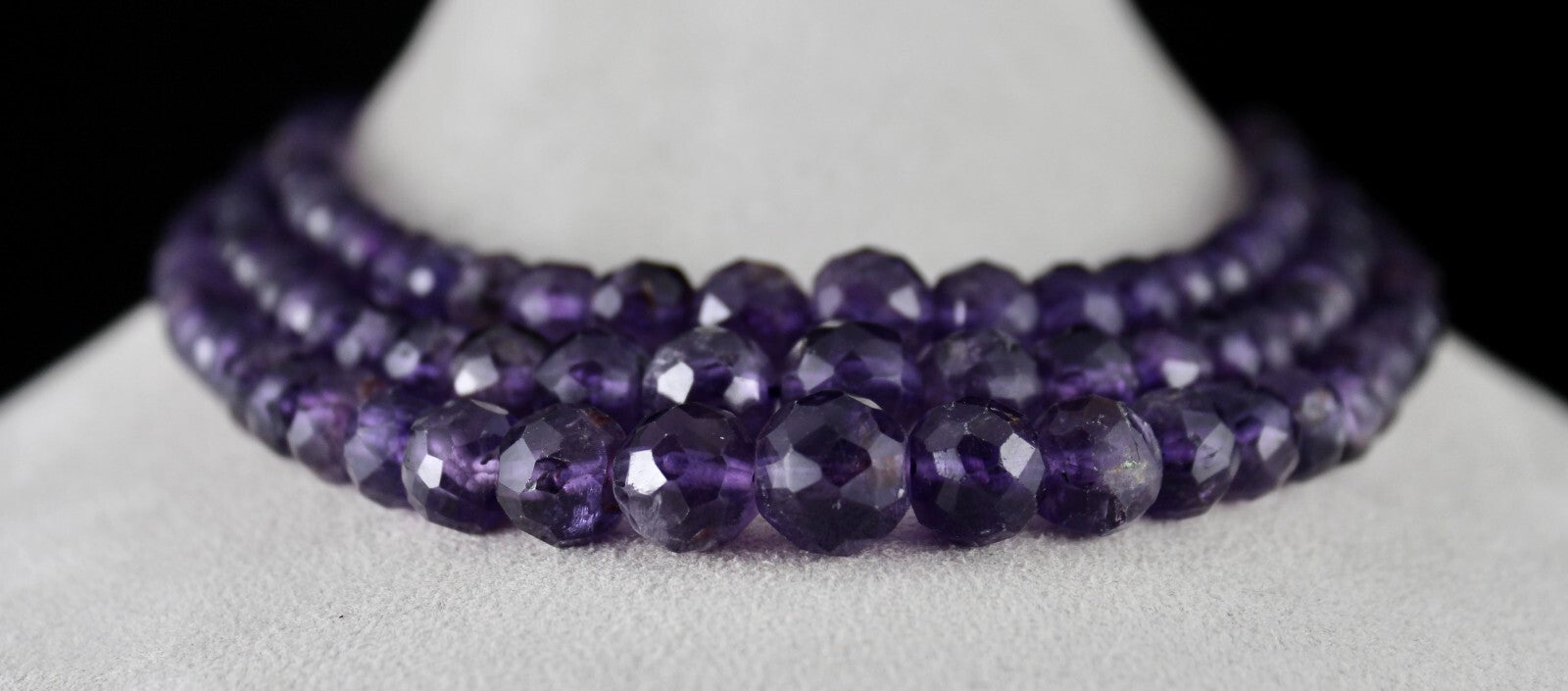 Natural Amethyst 839ct Round Faceted Beaded Necklace 3 Line Gemstone