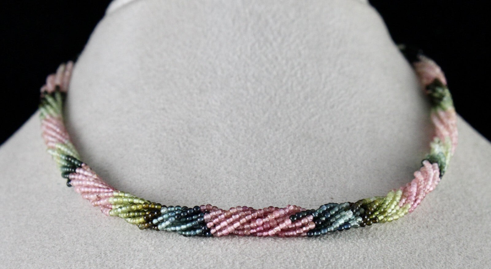 Sterling Silver Necklace 10 Line Multi Tourmaline Beads 109ct Round Gemstone