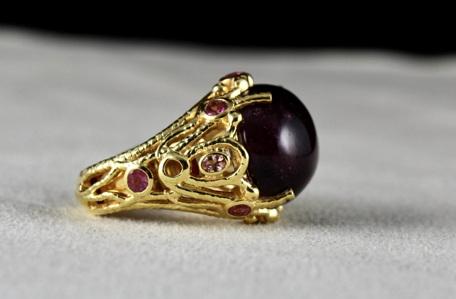 Certified Unique Pink Tourmaline 10ct Carved Sterling Silver Gold Plated Ring