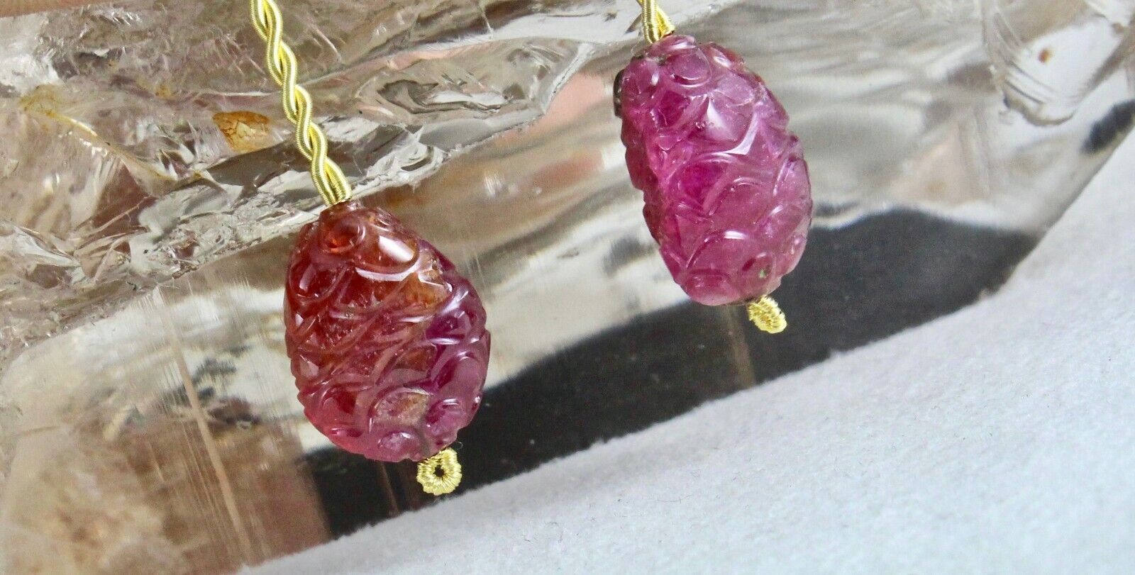 Natural Tourmaline Carved Cabochon Drilled Beads 34.95 Ct Pair Gemstone Earring