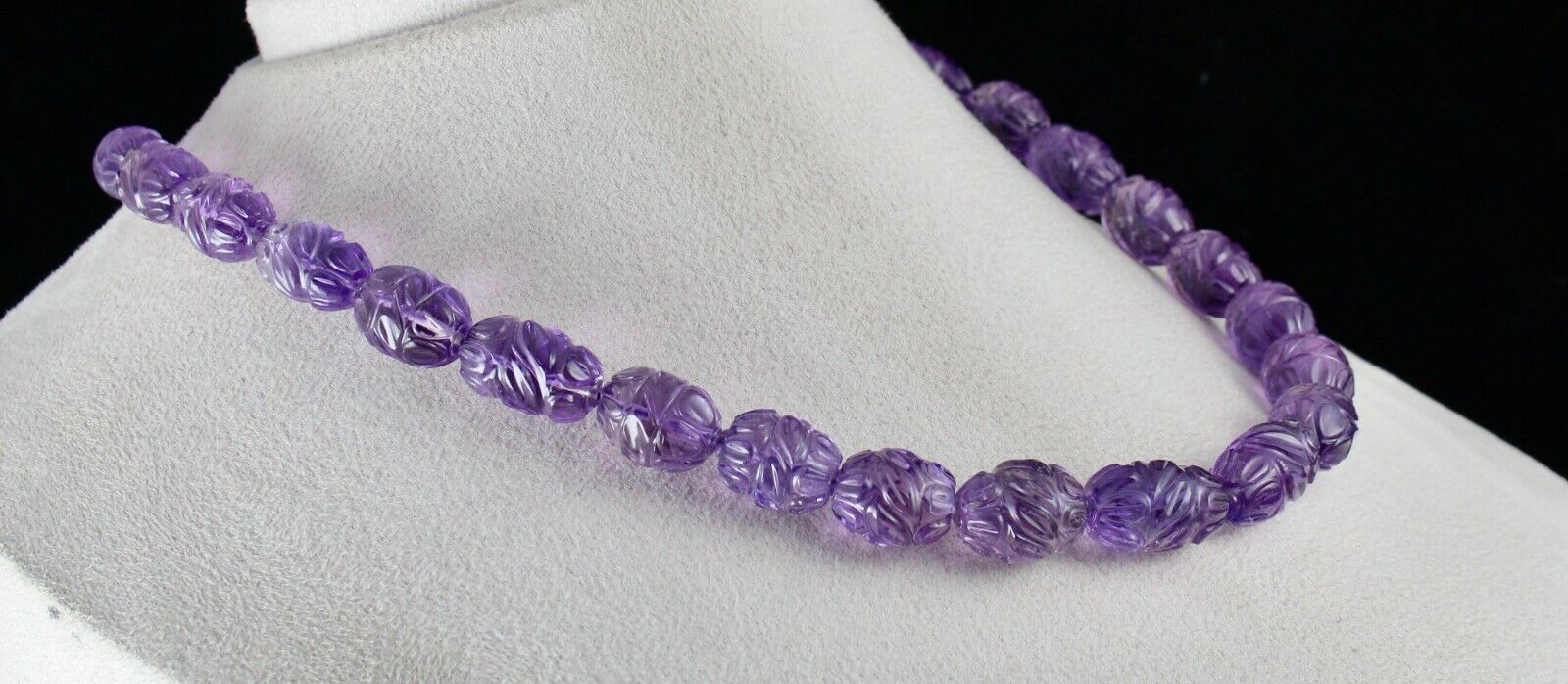 Antique Natural Amethyst Beads Engraved Long 1 L 511 Ct Gemstone Silver Necklace