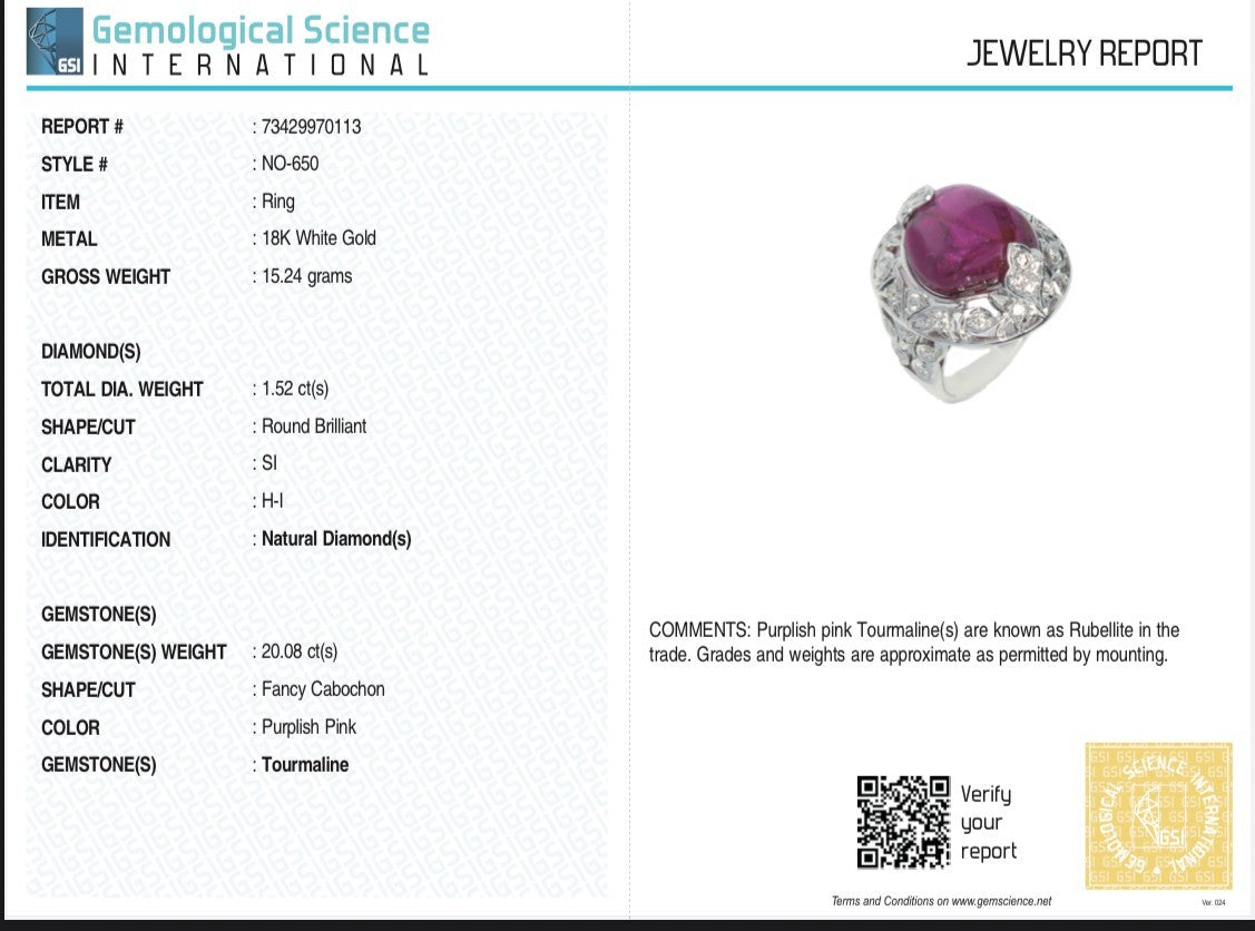 Certified Classic Natural Rubellite Pink Tourmaline Diamond 18k Gold Ring