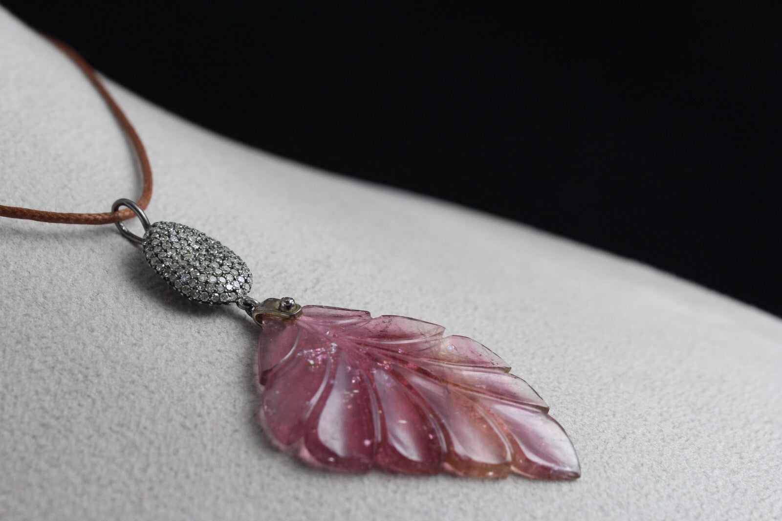 Certified Natural Pink Tourmaline 44ct Sterling Silver Diamond Victorian Pendant