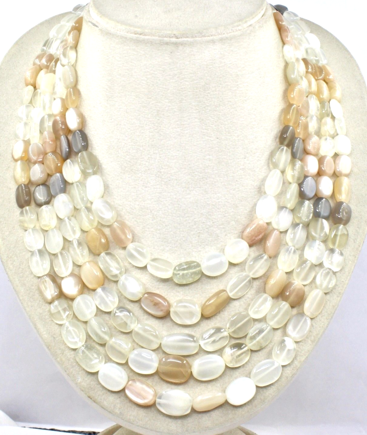 Natural Multi Moonstone 950 Ct Beads Cabochon Gemstone Necklace For Party