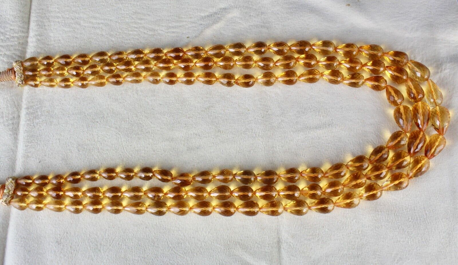 Natural Yellow Citrine Beads Faceted Drops 3 L 565 Ct Golden Gemstone Necklace