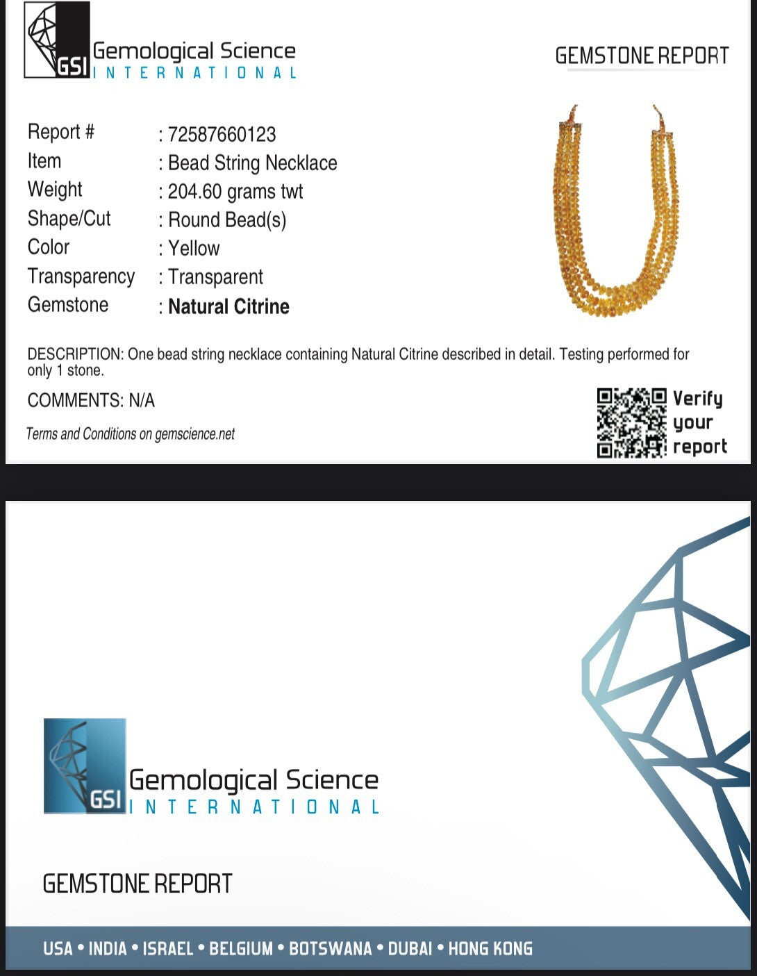 Certified Natural Yellow Citrine 3l 994ct Beads Round Gemstone Necklace