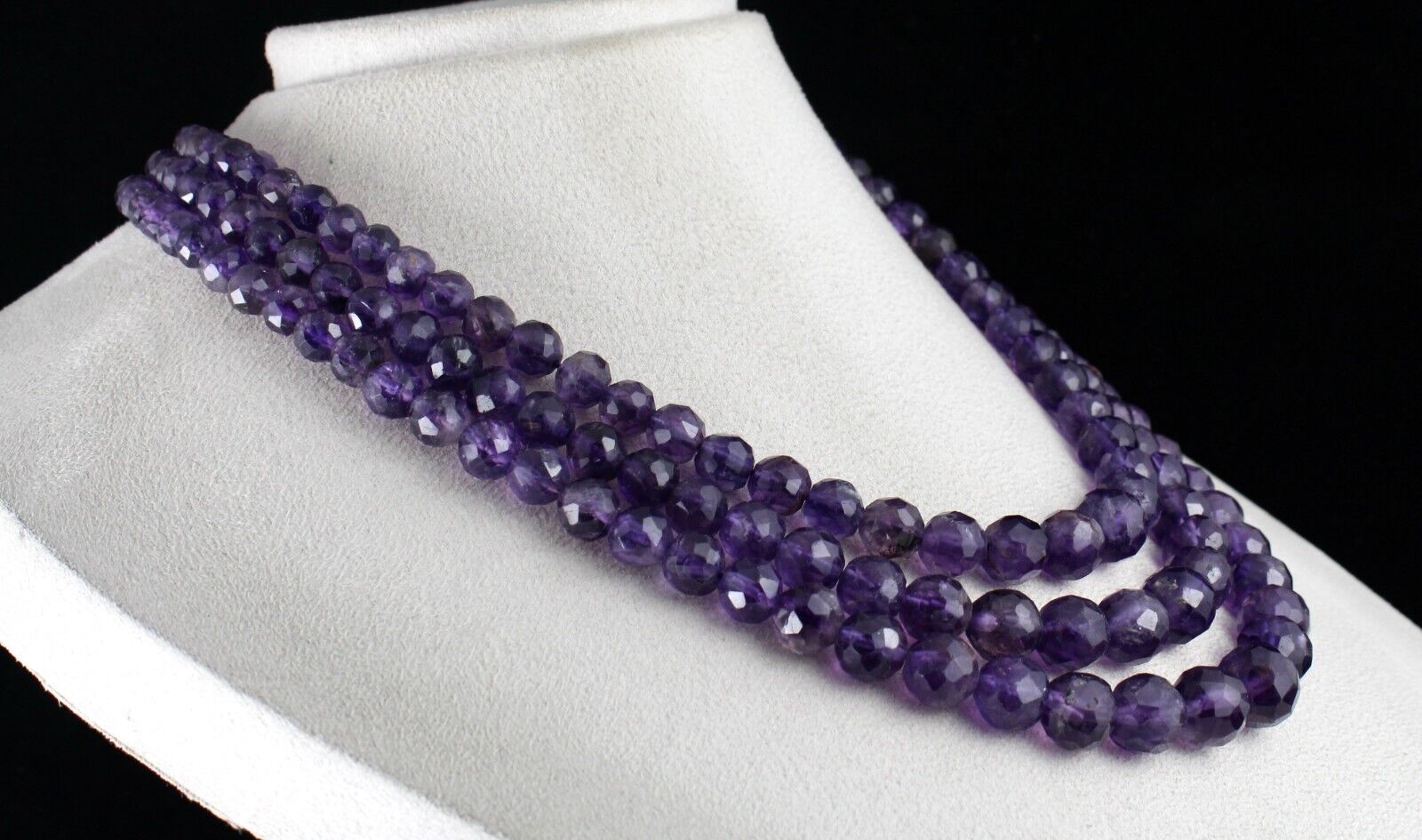 Natural Amethyst Round Faceted Beaded Necklace 3 Line 839 Carats Finest Gemstone