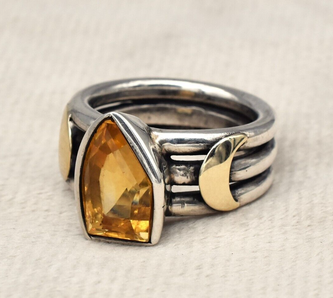 Vintage Citrine 10ct Ring 18k Gold 925 Sterling Silver November Birthstone