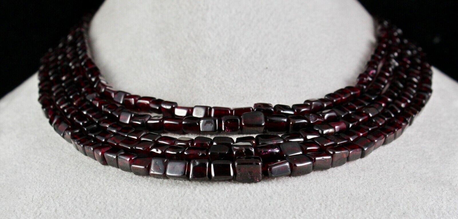 NATURAL GARNET BEADS SQUARE 5 LINE 842 CARATS GEMSTONE FASHION LADIES NECKLACE