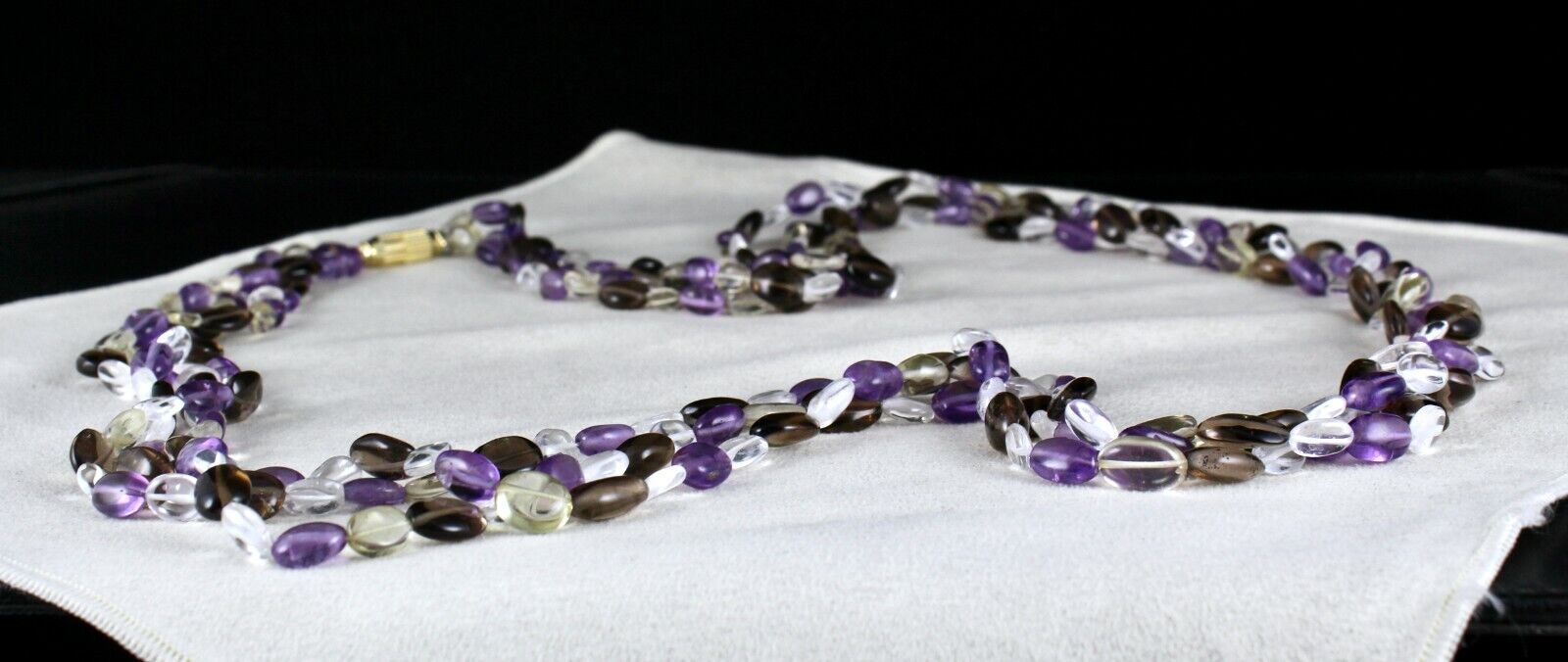 Multi Natural Rock Crystal Smoky Quartz Amethyst 3 L 684 Cts Long Beads Necklace