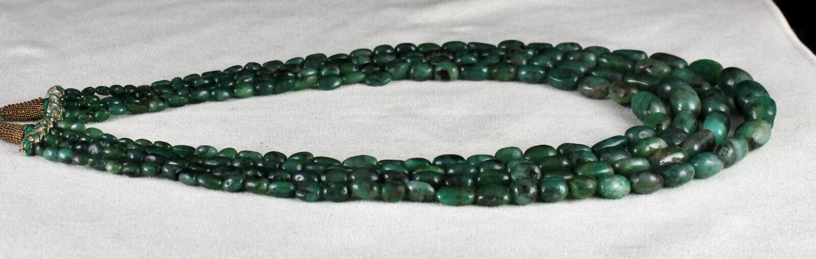 Vintage Natural Emerald Beads 4L 490 Ct Cabochon Gemstone Antique Necklace