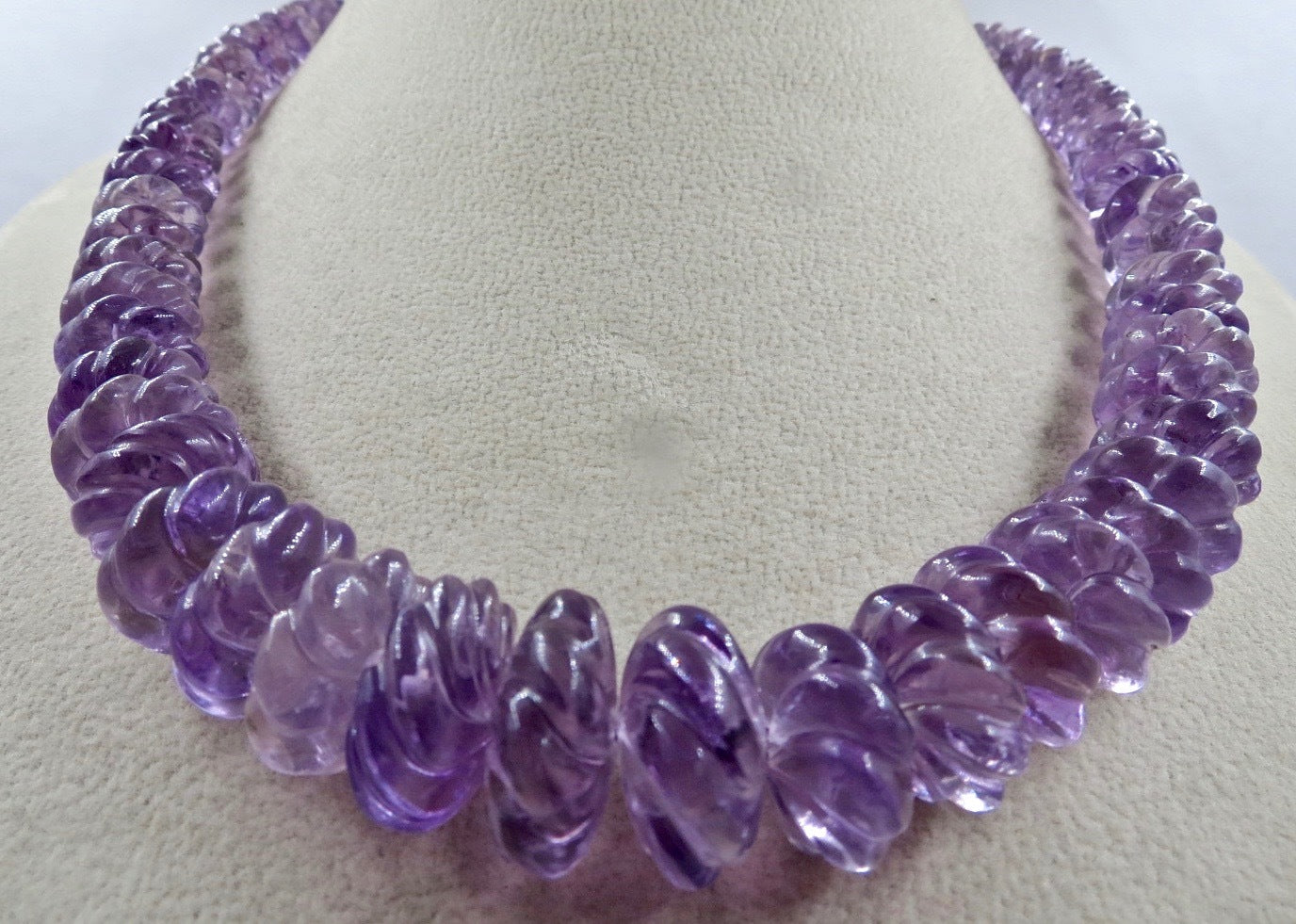 Certified Natural Amethyst 745 Ct Melon Bead Sterling Silver Old Necklace