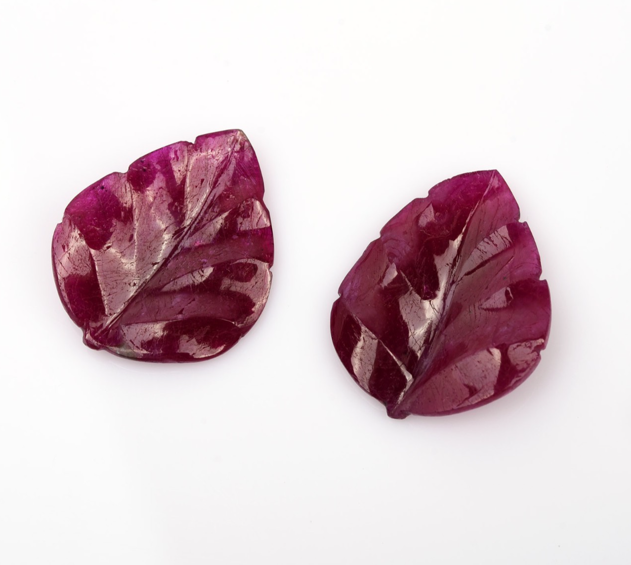 Certified Natural Ruby Engraved Leaf Pair 2 Pc 17.79 Ct Loose Gemstone Earring