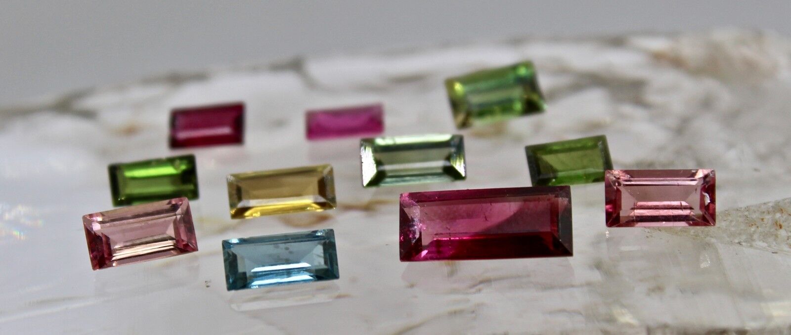 FINE NATURAL MULTI TOURMALINE BAGUETTE CUT 11 PCS 9.78 CARATS GEMSTONE DESIGNING