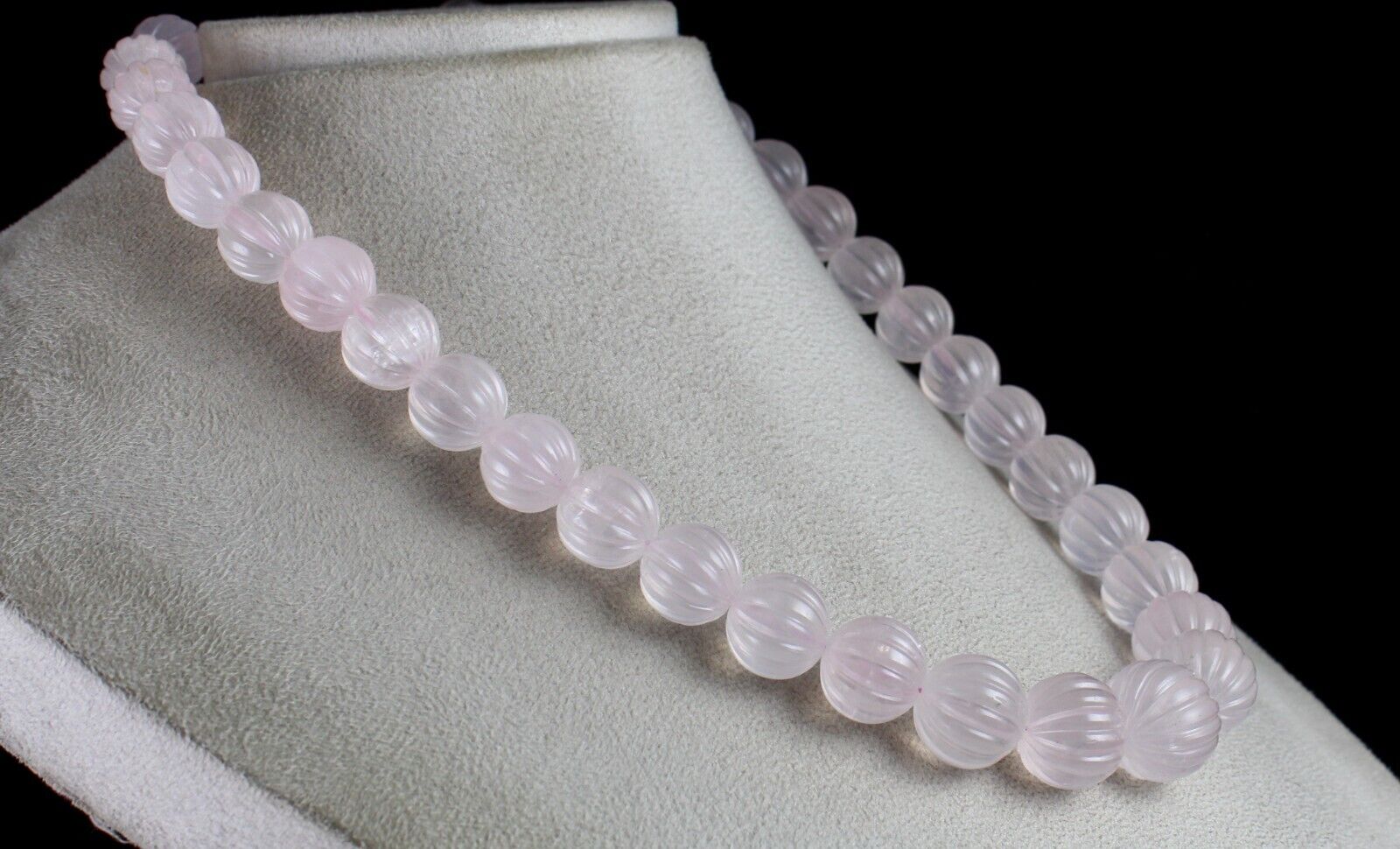 Rose Quartz Beaded Carved Necklace 1 L 813 Carats Natural Gemstone Silver clasp