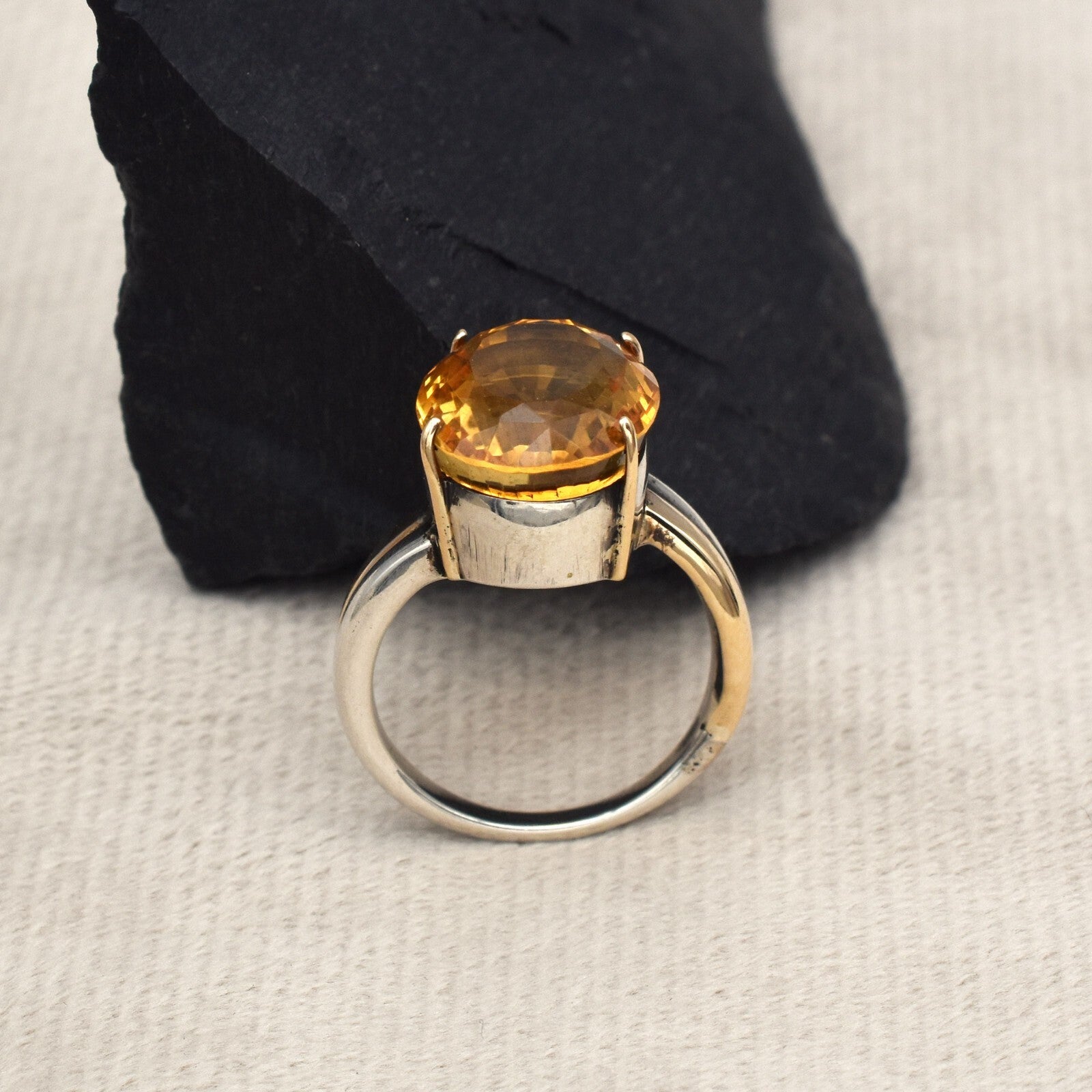 Vintage Citrine 10ct 18k Gold 925 Silver Ring Birthstone For Women Men
