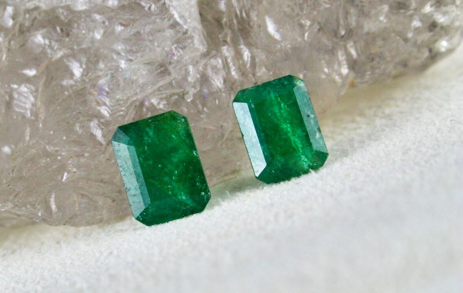 NATURAL EMERALD OCTAGON CUT PAIR GEMSTONE 2 PCS 3.57 CTS DESIGNING EARRING