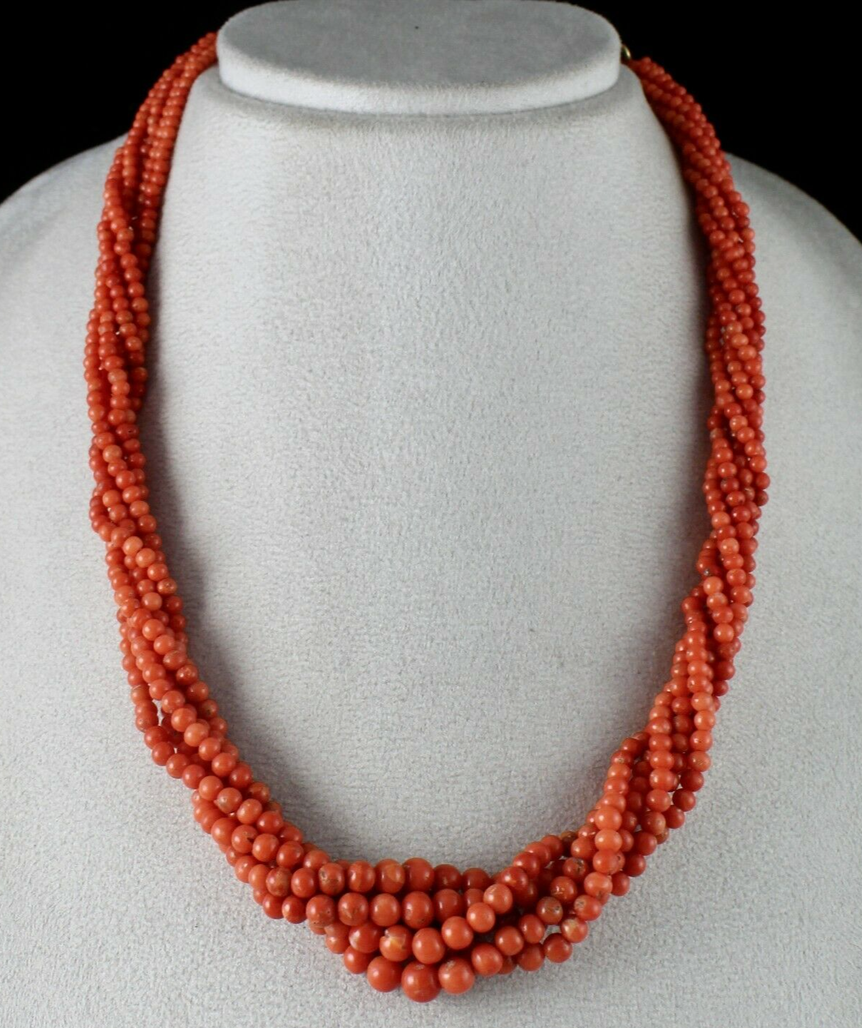 NATURAL ITALIAN CORAL BEADS 6 MM ROUND 6 LINE 360 CARAT GEMSTONE SILVER NECKLACE