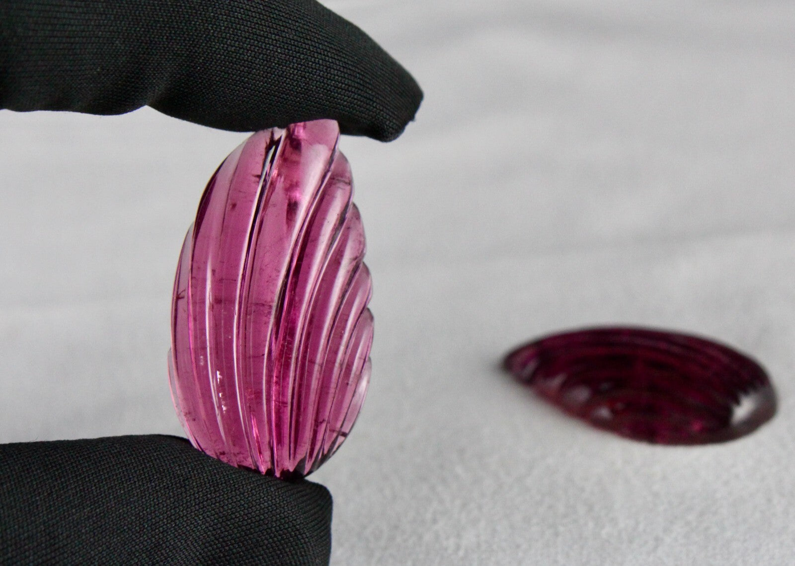 Certified Natural Rubellite Tourmaline 77.24ct Pear Leaf Engraved Earrings