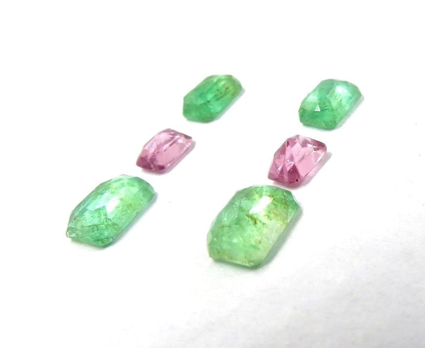 Natural Colombian Emerald Pink Spinel 6 Pcs 5.94ct Octagon Precious Gemstone Set