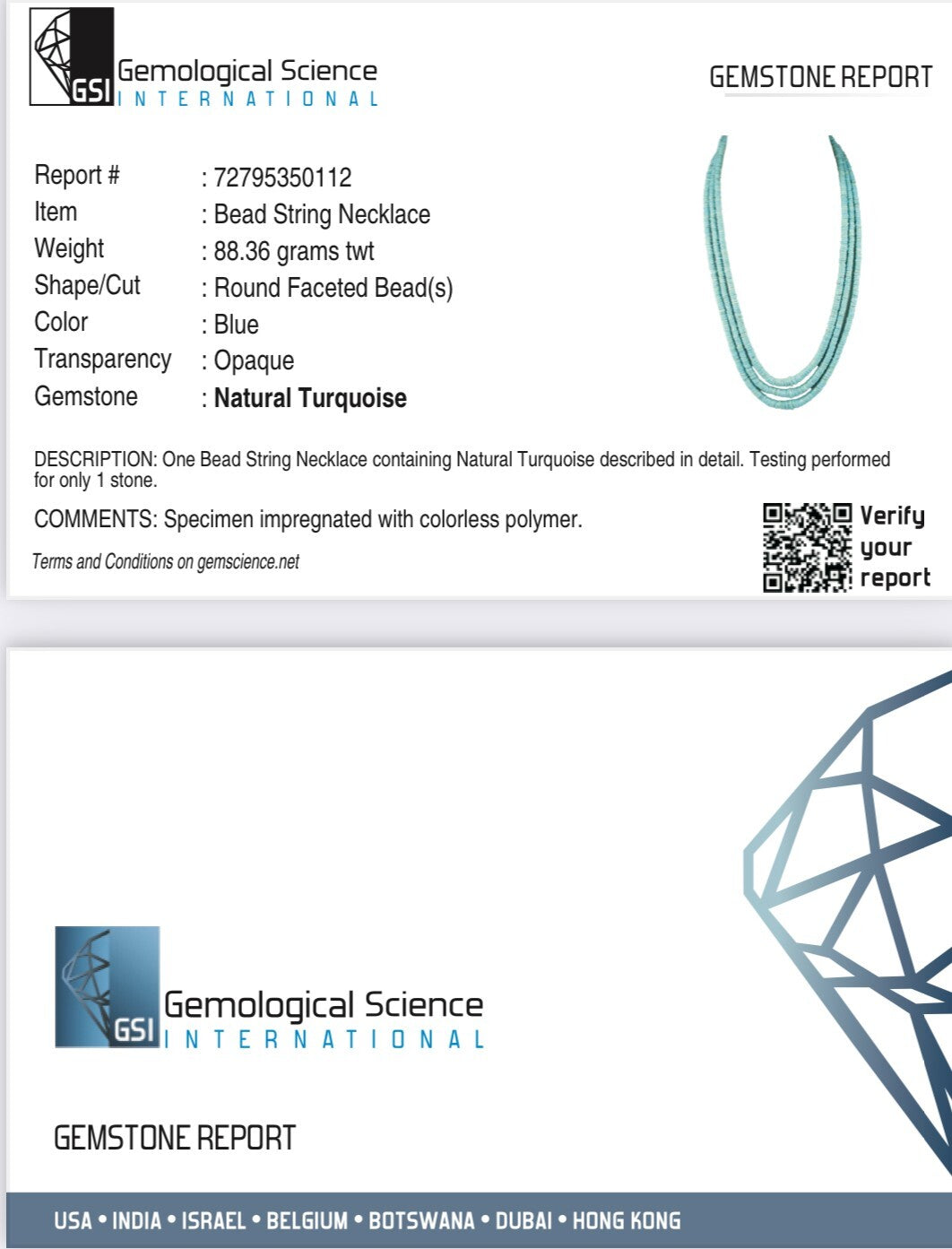 Certified Vintage Natural Turquoise 441 Ct Beads Blue Gemstone Necklace