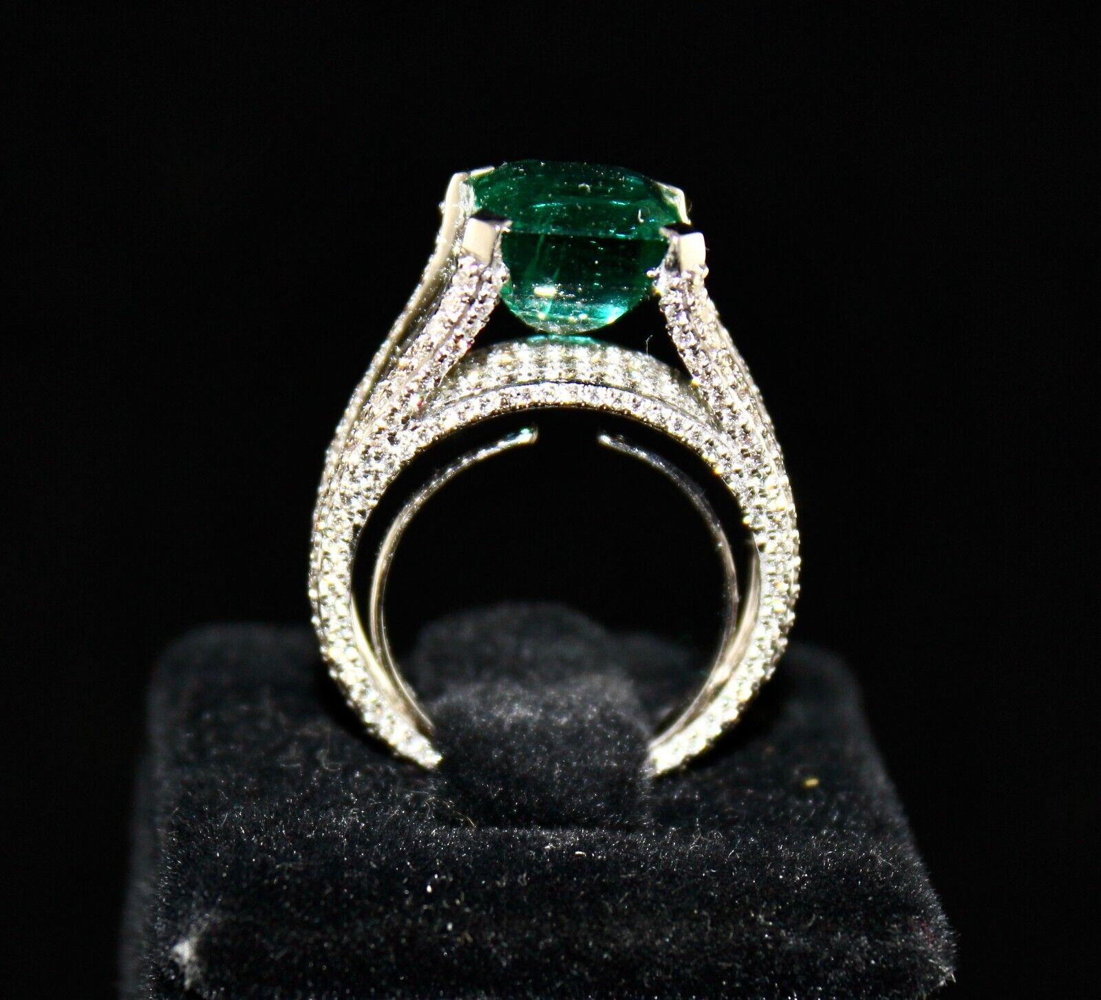 Certified Natural Emerald Square 4.95Ct H-SI Diamond Cut 18k Gold Statement Ring