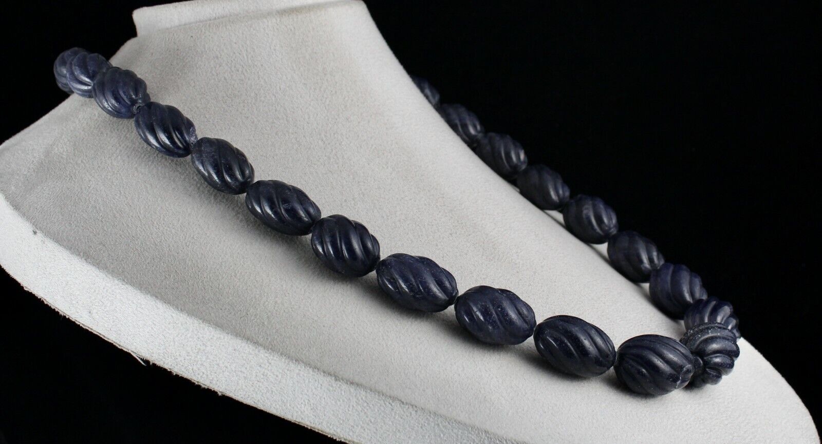 Blue Jade Carved Beaded Necklace 1 Line 1301 Carats Natural Stone Silver Clasp