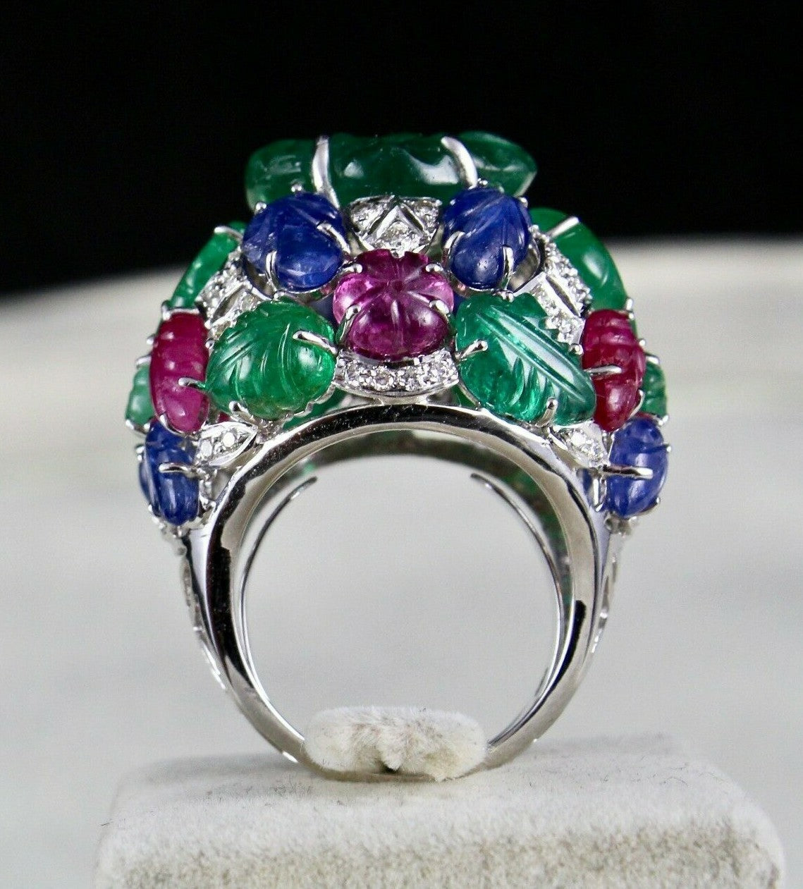 Certified Emerald Spinel Ruby 10ct Natural Diamond 18k Gold Tutti Frutti Ring