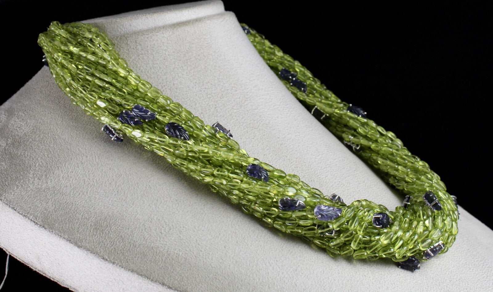 Certified Designer Natural Peridot 972ct Iolite Leaf Sterling Silver Necklace