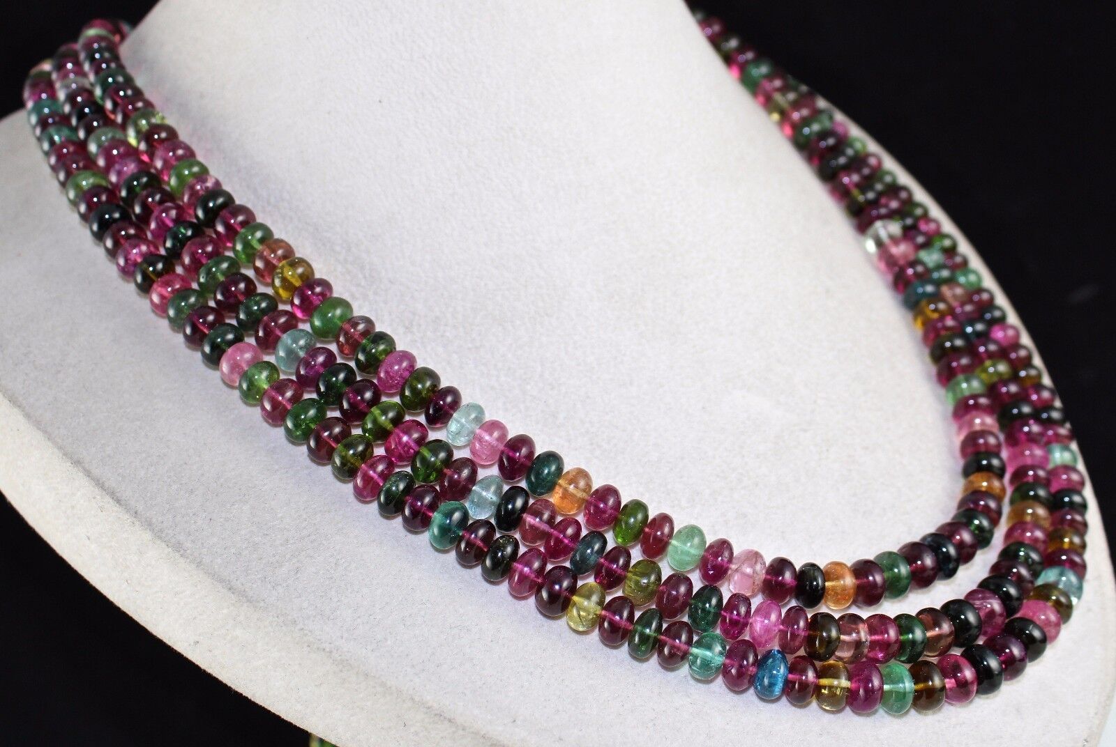 NATURAL MULTI TOURMALINE BEADS ROUND 3 LINE 832 CARATS GEMSTONE FASHION NECKLACE