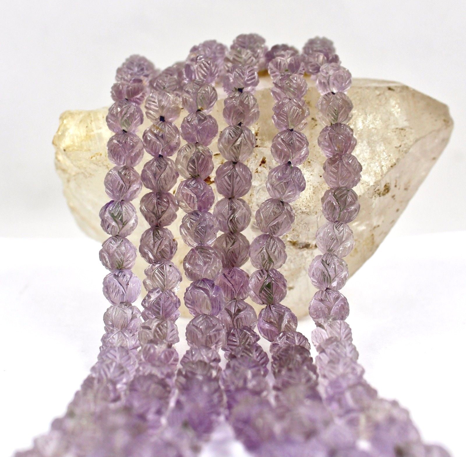 Vintage Natural Amethyst Beads Necklace Engraved 417 Ct Purple Gemstone