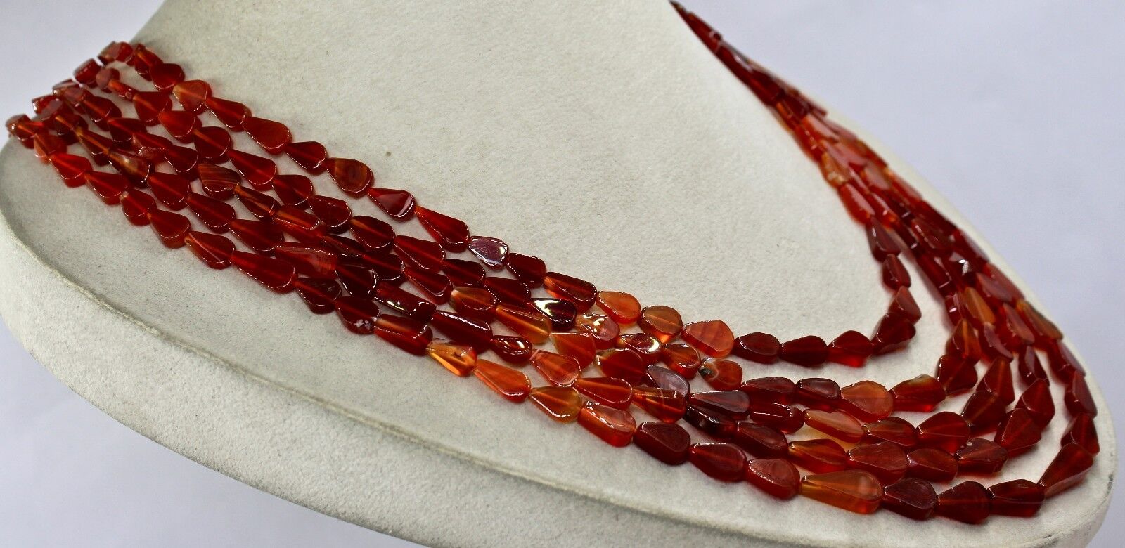 Red Onyx Beaded Necklace Fancy Shape 5 Line 541 Carats Gemstone Silver Clasp