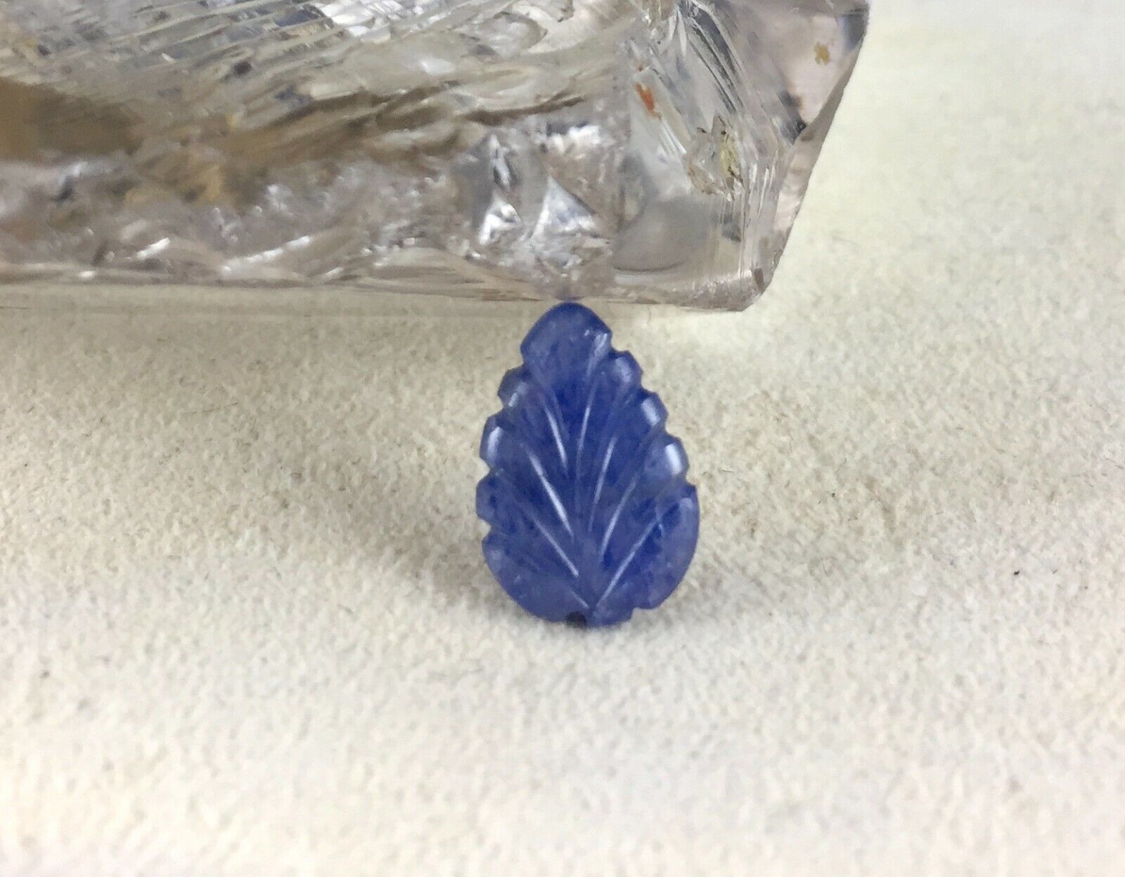 NATURAL BLUE SAPPHIRE CARVED LEAF 3.44 CTS UNHEATED BURMA GEMSTONE RING PENDANT