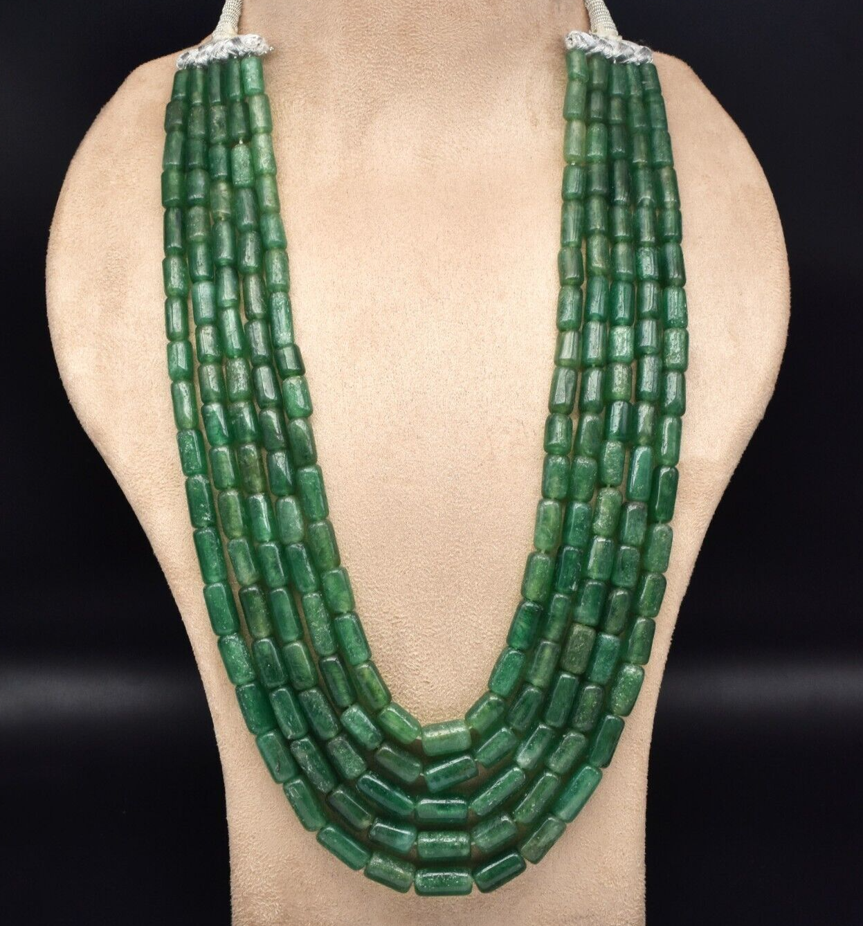 Vintage Green Quartz Tube Beads Necklace 1199 Ct Fine Gemstone For Women