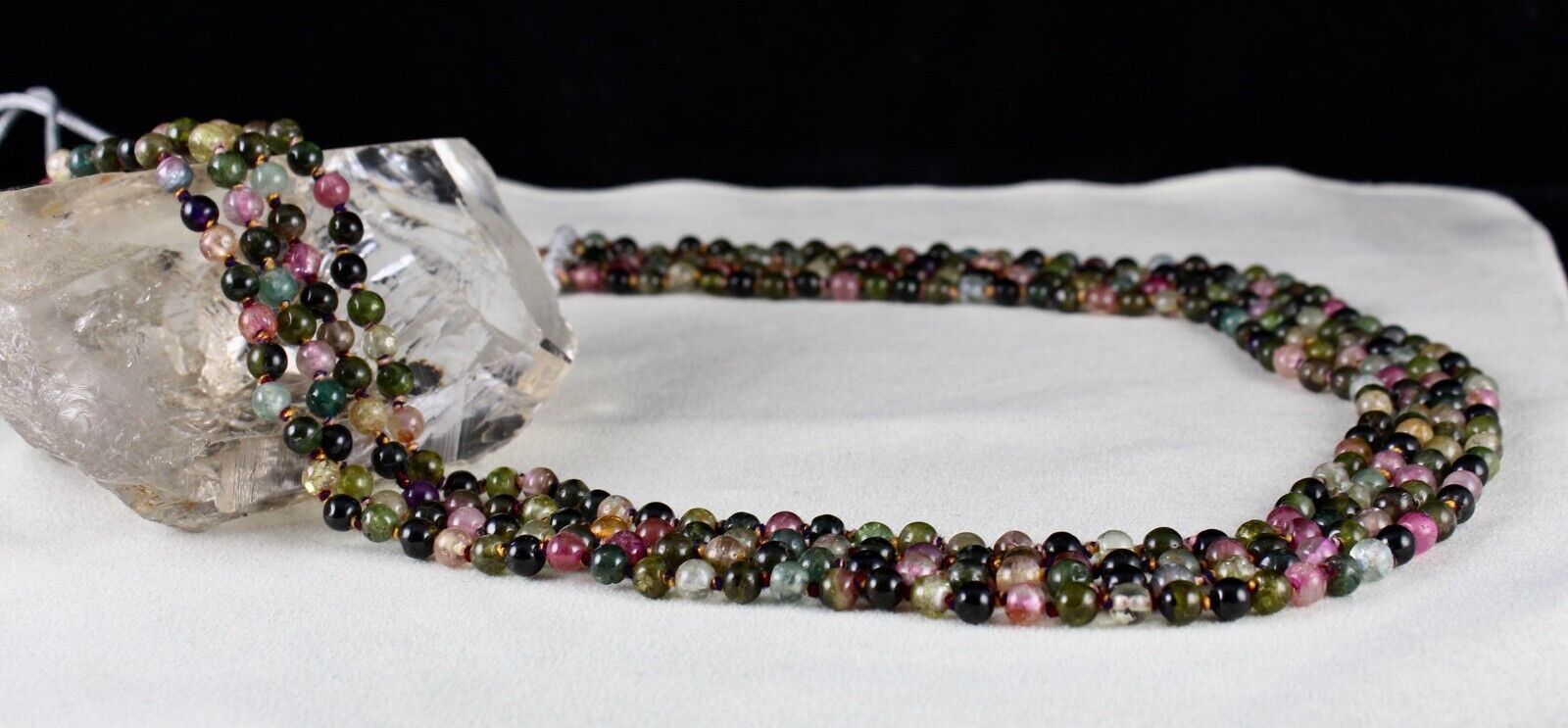 NATURAL MULTI COLOUR TOURMALINE BEADS ROUND 4L 502 CTS GEMSTONE KNOTTED NECKLACE