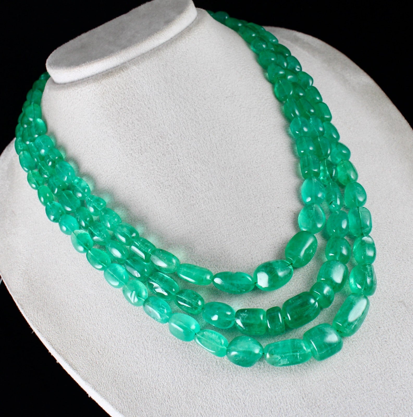 Certified Natural Colombian Emerald Beads Cabochon 1028ct Stone Necklace