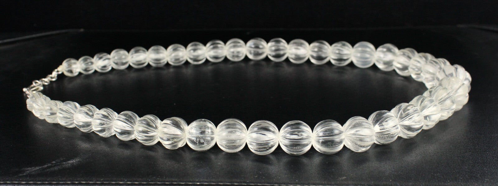 Sterling Silver Natural Rock Crystal Quartz Melon Beaded Necklace 1169 Ct