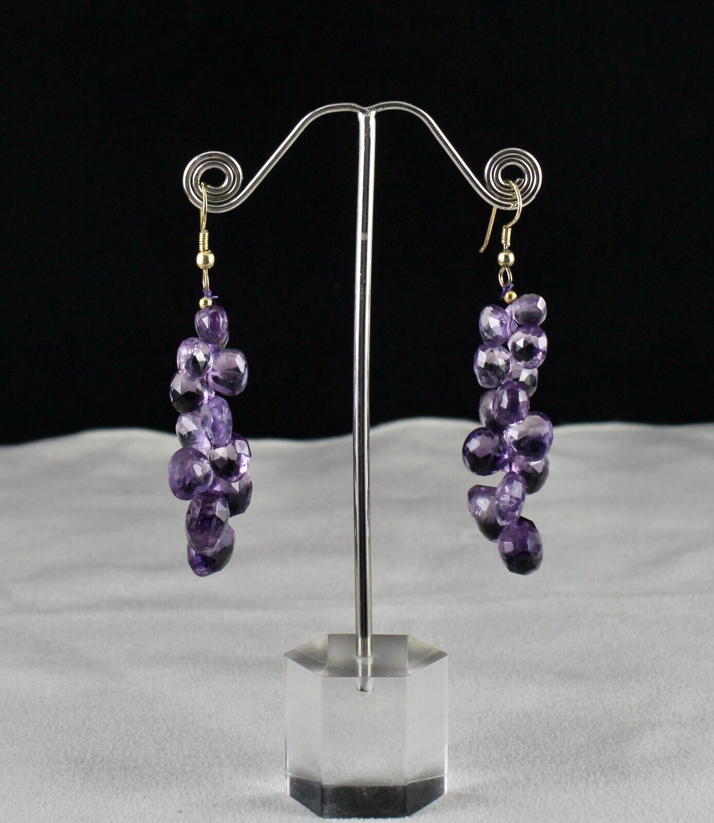 NATURAL AMETHYST BEADS TEAR DROPS 80 CARATS GEMSTONE METAL FASHION EARRING