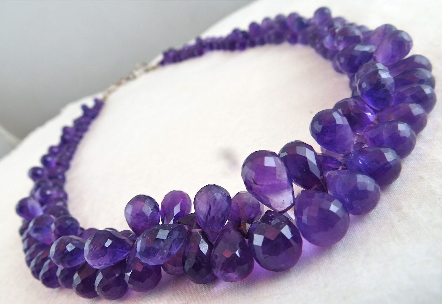 Natural Amethyst Teardrop Beaded 375 Ct Purple Gemstone Silver Party Necklace