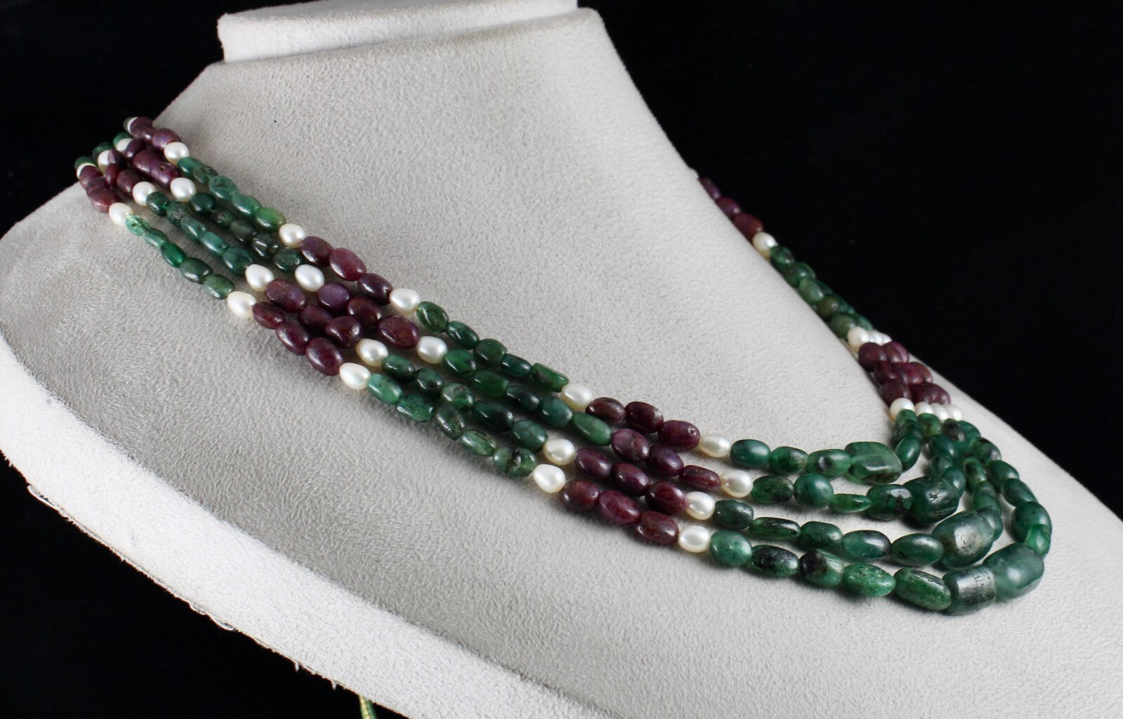 Certified Antique Natural Ruby 10ct Emerald Pearl Bead 550 Ct Gemstone Necklace
