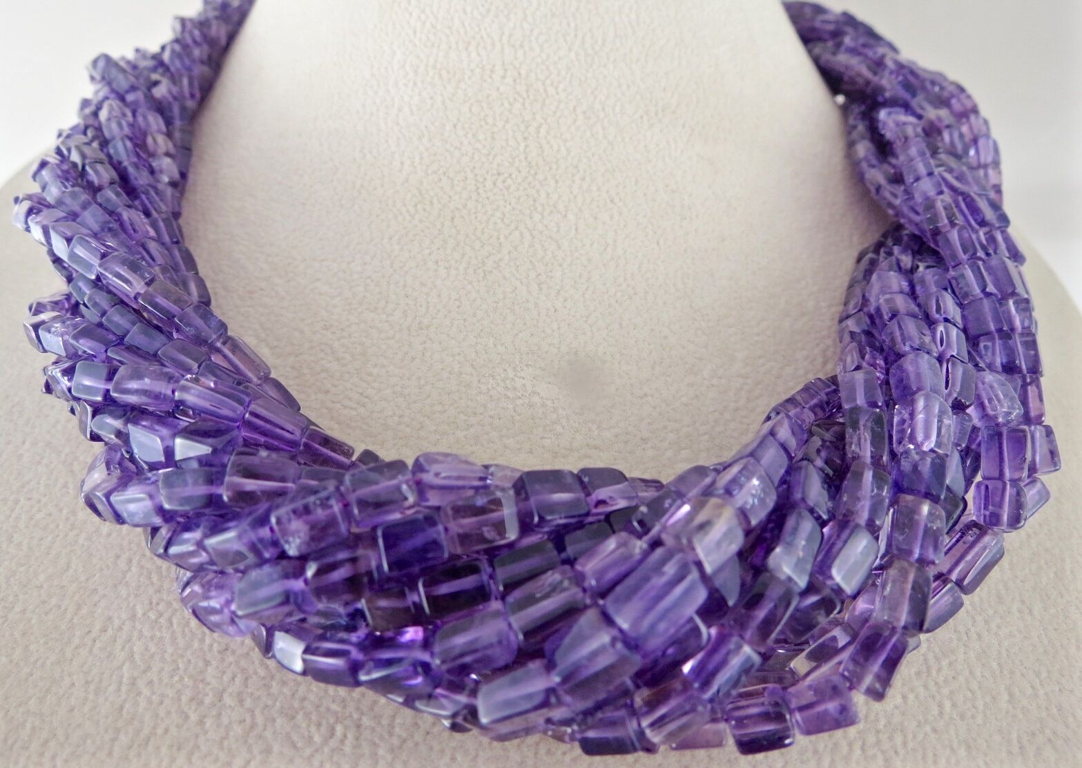 Natural Amethyst Beaded Square 13 L 1054 Ct Gemstone Silver Stylish Necklace
