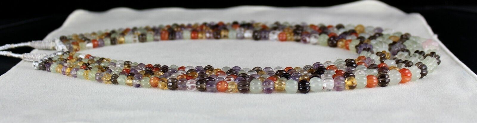 Old Multi Natural Semi Precious Beads Carved Melon 5 L 1048 Cts Stone Necklace