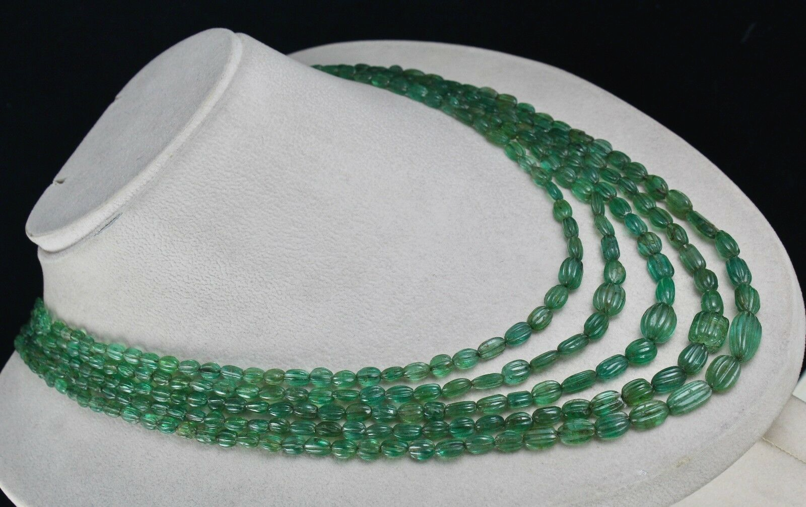 Certified Antique 356 Ct Natural Emerald Beads Carved Gemstone Necklace