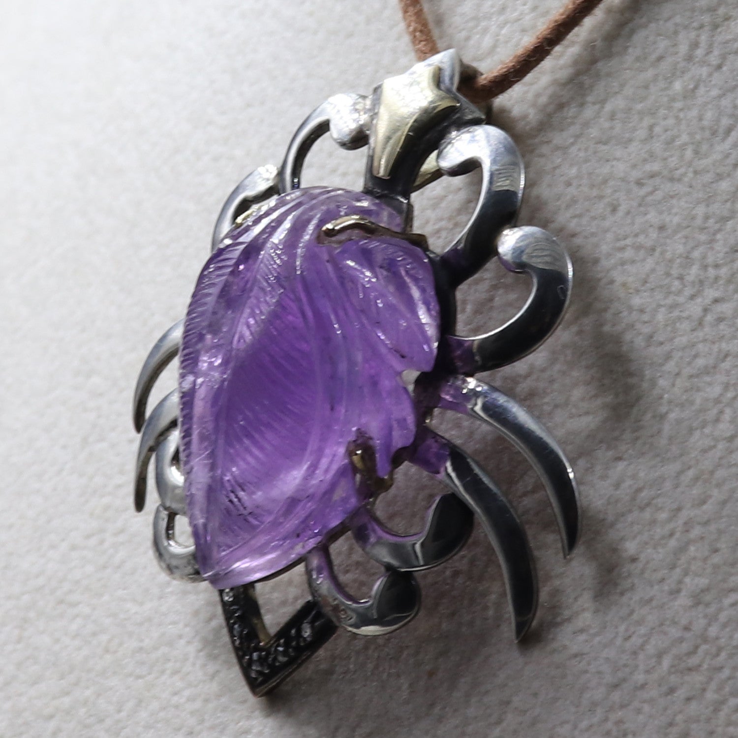 Antique Amethyst 78.55ct Natural Diamond Victorian Pendant Sterling Silver